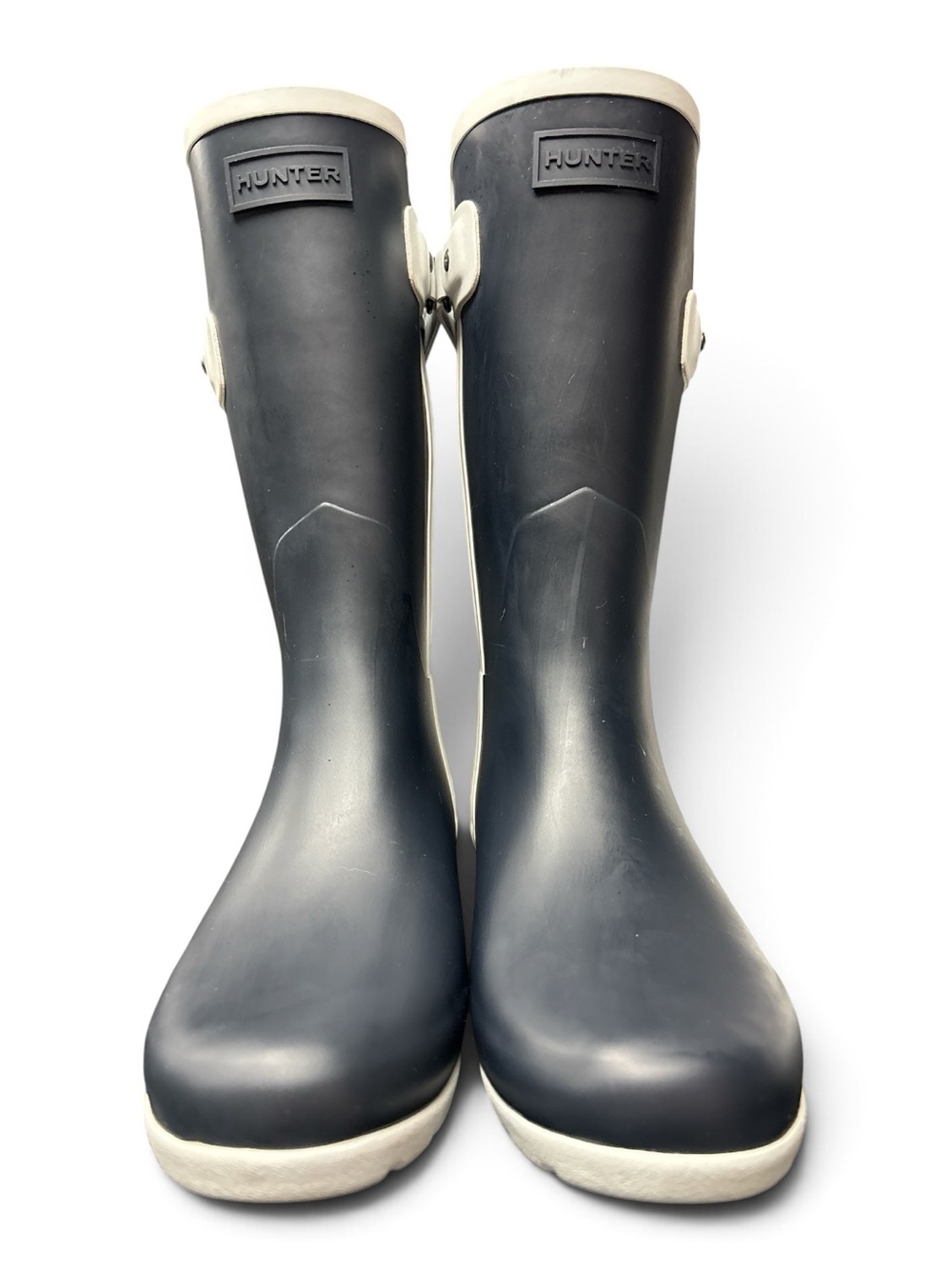 Hunter Boots Refined Slim Fit Contrast Rain Boots Dark Navy White Women Size 8 - Picture 5 of 8